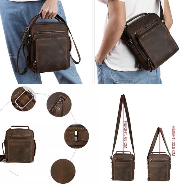 Amazon.com: Contacts Small Messenger bag for Men, Leather Man Purse  Crossbody Shoulder Bag Business 9.7